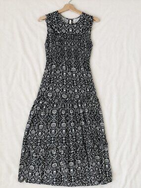 Banjanan Navy & White Cotton Smocked Tiered Maxi Dress XS